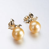 Lily Treacy 10-11mm Golden South Sea Pearl Solid Yellow Gold and Diamond Elaine Earrings