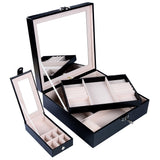 Lily Treacy Wooden Jewelry Make up Organizer Case Box 2-tray with Extra Travel case