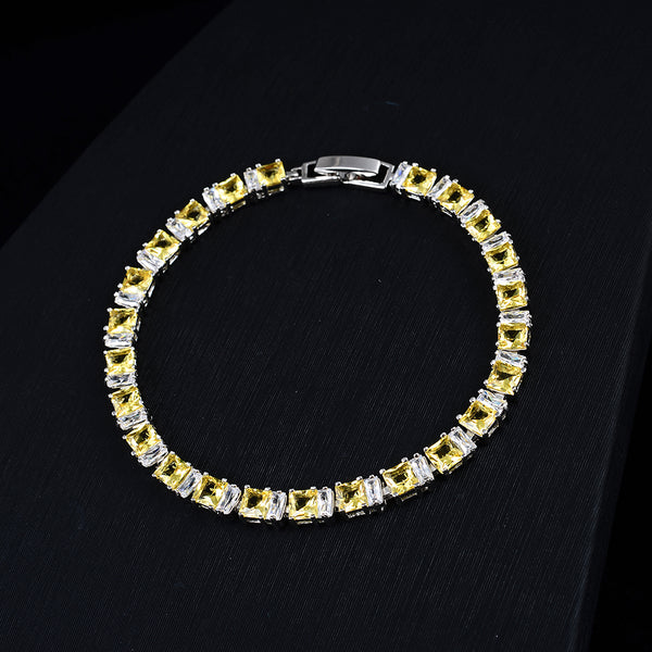 Tennis Bracelet CZ Princess Cut White Yellow 7"-8" w/ extra link extension bridal
