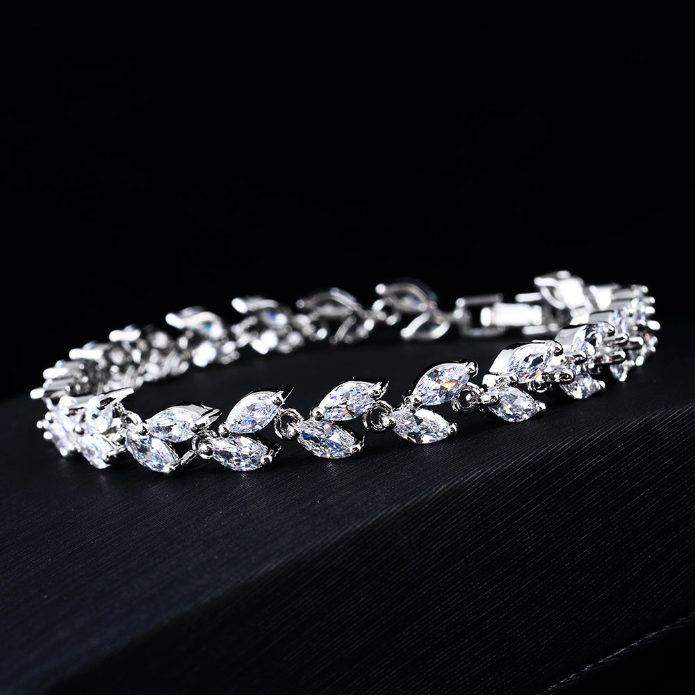 Marquise Cut Cubic Zirconia Tennis Bracelet with White Diamond Cubic Zirconia