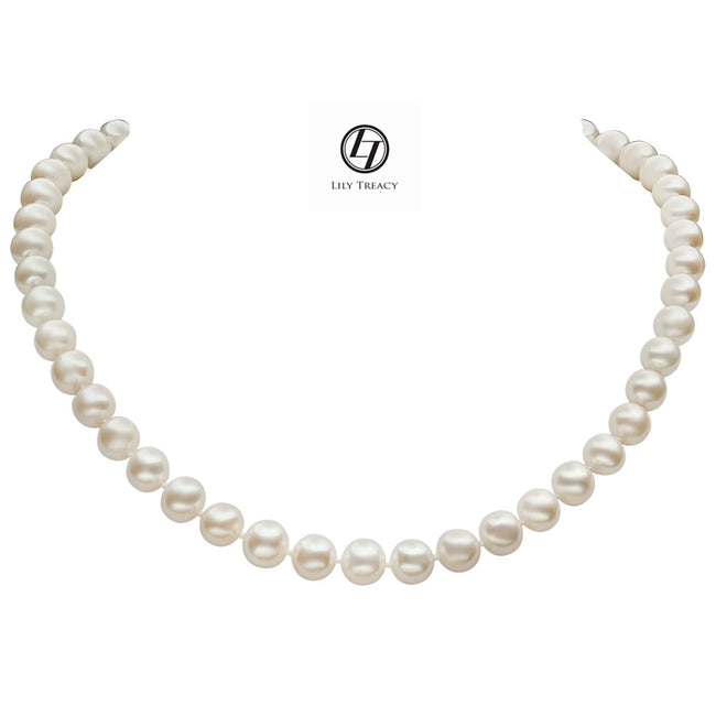 8.5-9.5mm White Freshwater Pearl Strand Necklace 18" Magnetic clasp wedding bridal