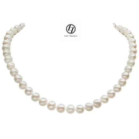 LilyTreacy Adjustable White Freshwater Pearl Necklace w/ CZ Rose Connector 30"