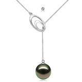 Tahitian Black Pearl 11-12mm 18K White Gold Adjustable Pendant Necklace Up to 20