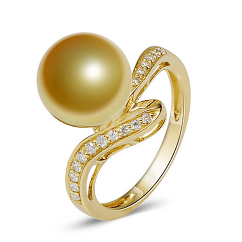 LILY TREACY 10-11MM GOLDEN SOUTH SEA PEARL DIAMOND ACCENTS RENEE RING