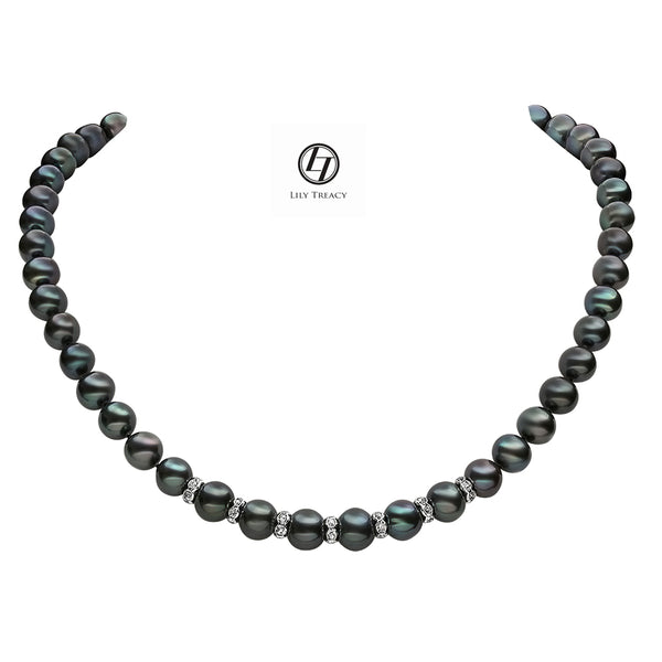 Lily Treacy Black Freshwater Pearl Strand Necklace 18" Wedding Mother of bride