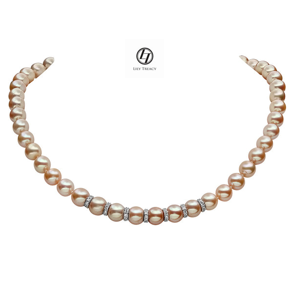 LILY TREACY 9-10MM METALLIC PINK FRESHWATER PEARL RACHELLE NECKLACE STRAND 18″ WITH RONDELLES