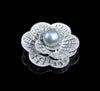 Pearl Brooch Pin with Russian CZ flower White or black for Bridal Wedding Gift