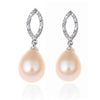 11-12mm Freshwater pearl dangle drop Earrings Sterling Silver CZ bridal white