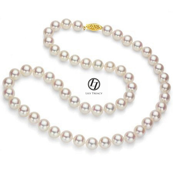 Lily Treacy Japan Akoya Pearl Necklace Earrings set 18" Earrings Solid gold Bridal Gift 7.5-8mm